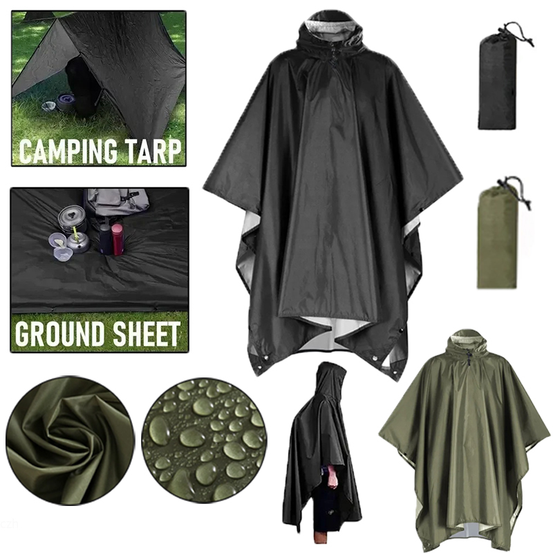 Emergency Poncho Rain - Outdoor 3-in-1-Militär-Regenmantel mit Kapuze, wasserdichter Regenponcho,
