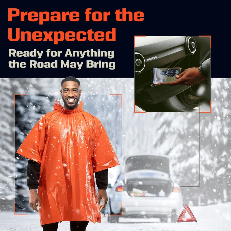 Emergency Poncho Rain - Aluminiumbeschichteter Kapuzen-Notfall-Regenponcho PE Wasserdichte Warme Überlebensdecke