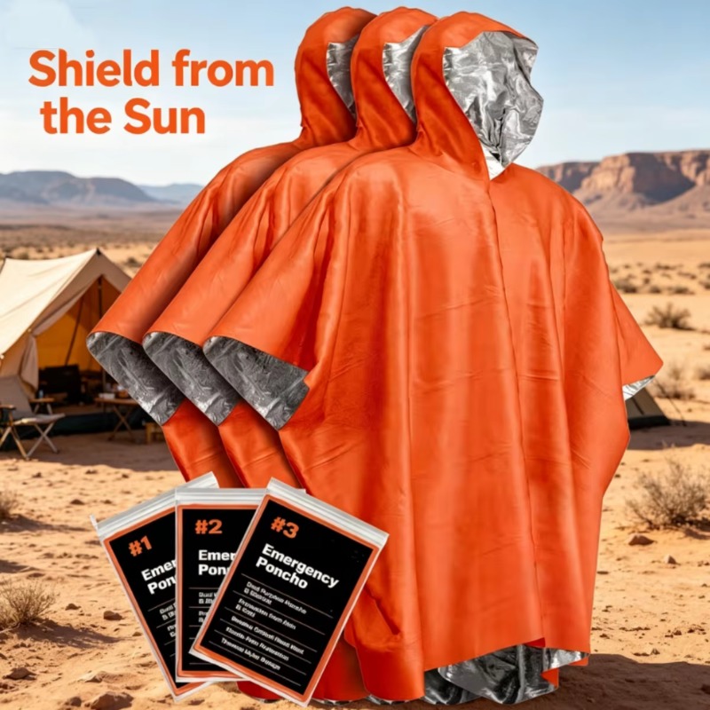 Emergency Poncho Rain - 1–5 Stück multifunktionaler Überlebens-Regenmantel, Notfalldecke, Poncho,